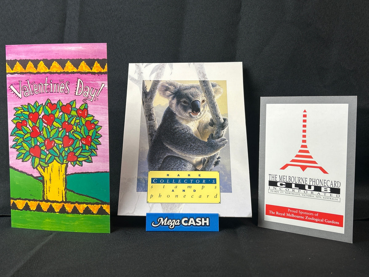 Telstra / Telecom $5 3 Card Set - Nature Conservation Agency / Red Lace Wing / Valentines Day