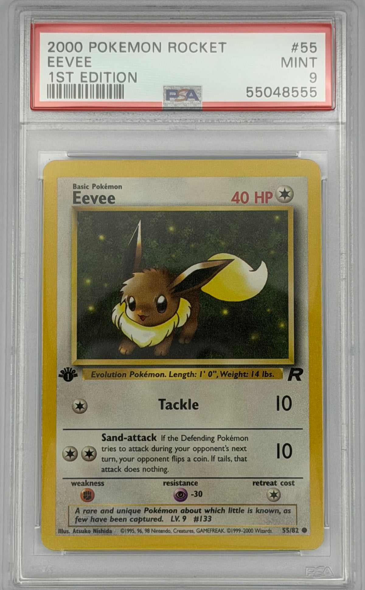 Pokemon PSA 9 Eevee 55/82 1st Edition Rocket