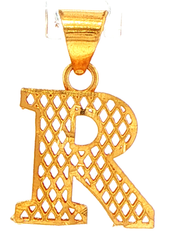 22ct Yellow Gold Letter R Initial Pendant with Lattice Design