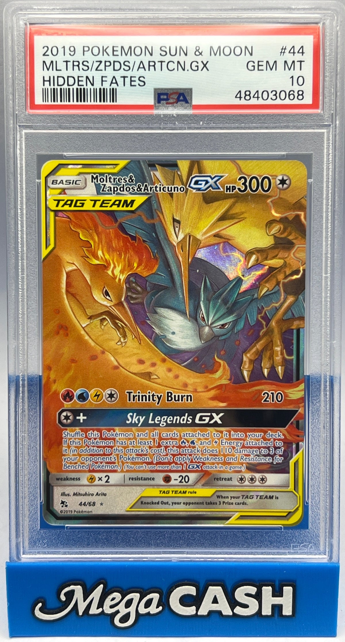 Pokémon - PSA 10 Moltres & Zapdos & Articuno GX 44/68 Hidden Fates