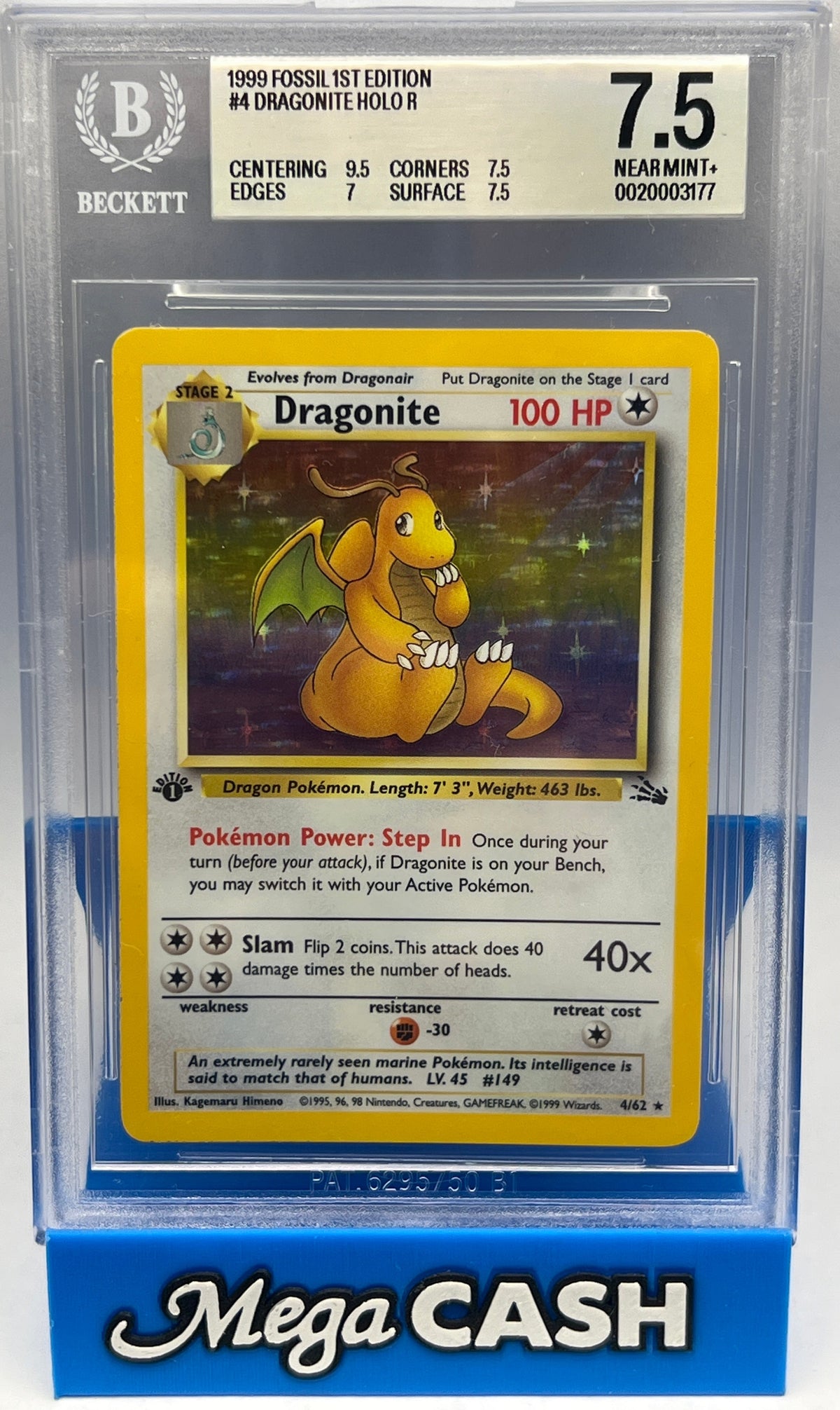 Pokémon - BGS 7.5 1ST Edition Dragonite Holo 4/62 Fossil