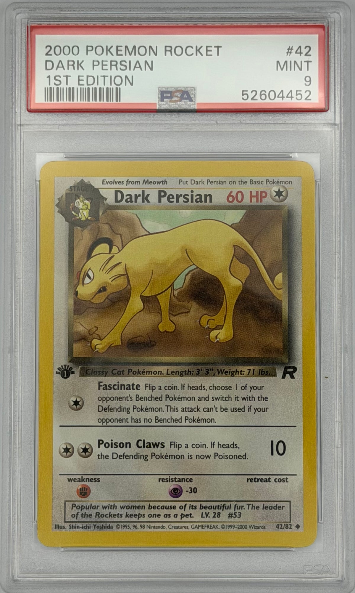 Pokemon PSA 9 Dark Persian 42/82 1st Edition Rocket