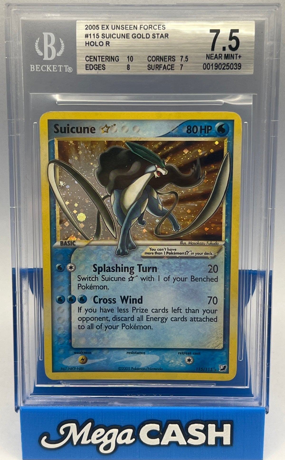 Pokémon - BGS 7.5 Suicune Gold Star 115/115 Unseen Forces