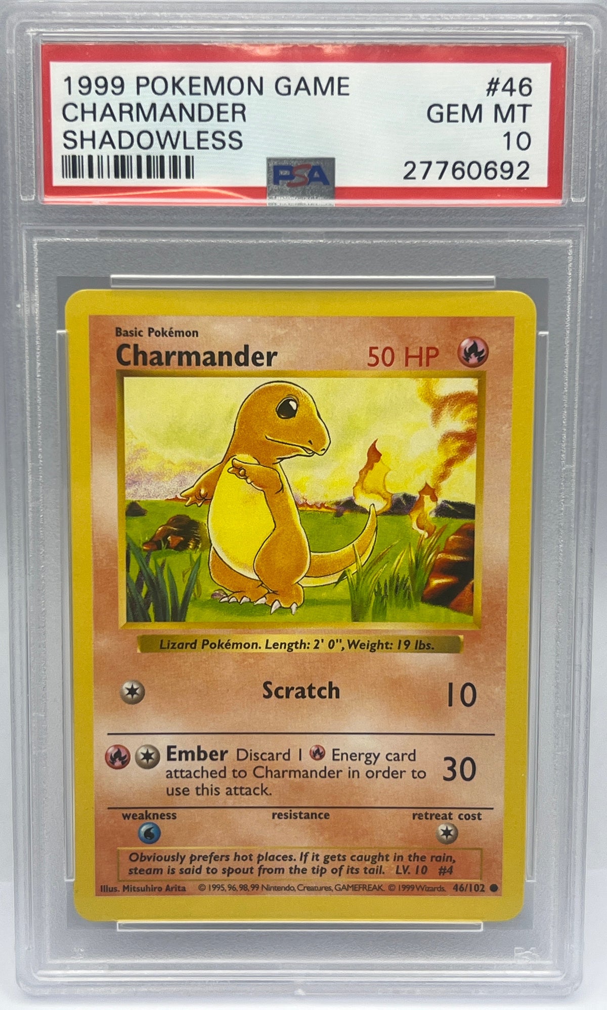 Pokémon - Charmander 46/102 Base Set Shadowless PSA 10
