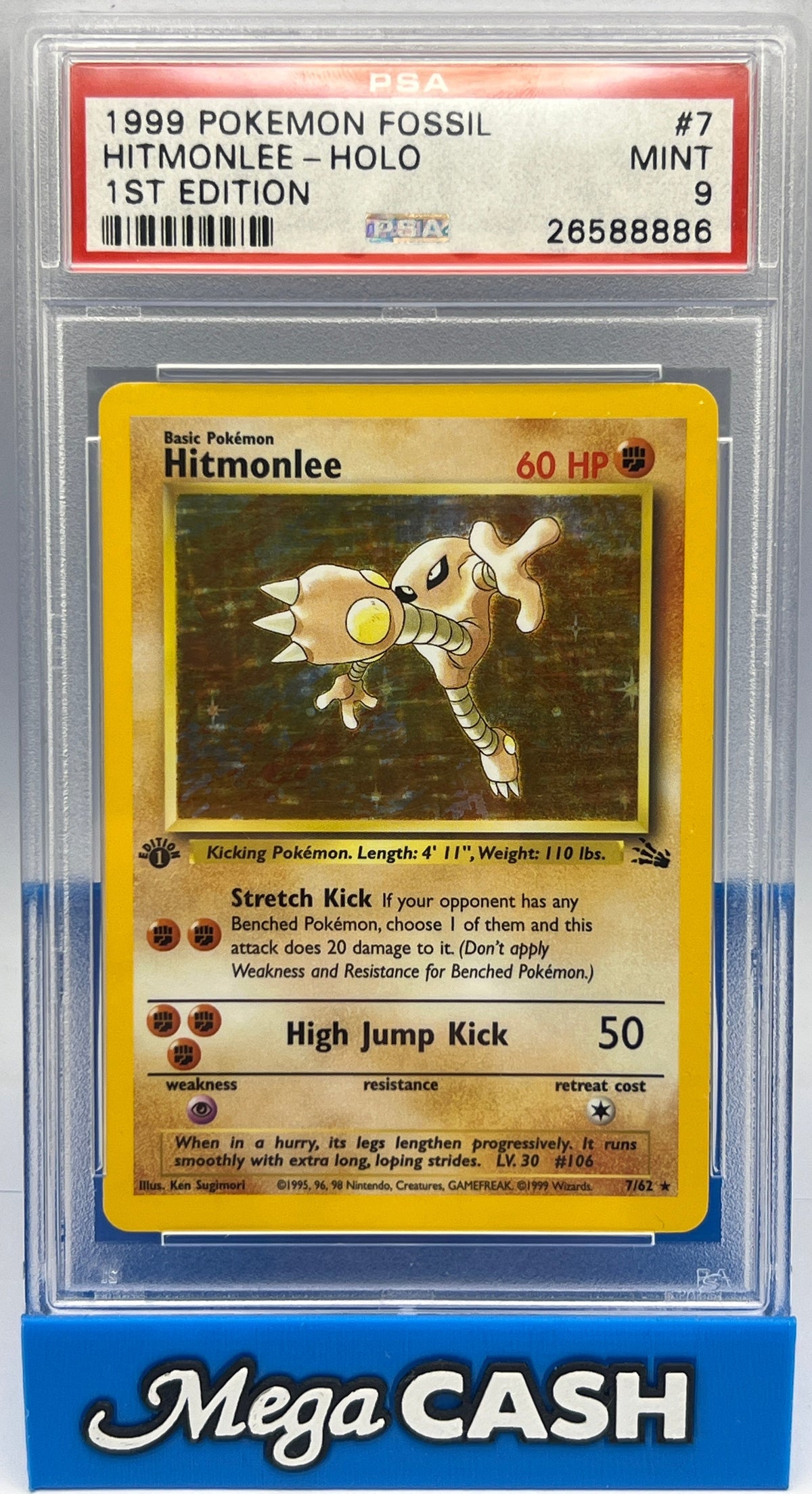 Pokémon - PSA 9 1ST Edition Hitmonlee 7/62 Fossil Holo