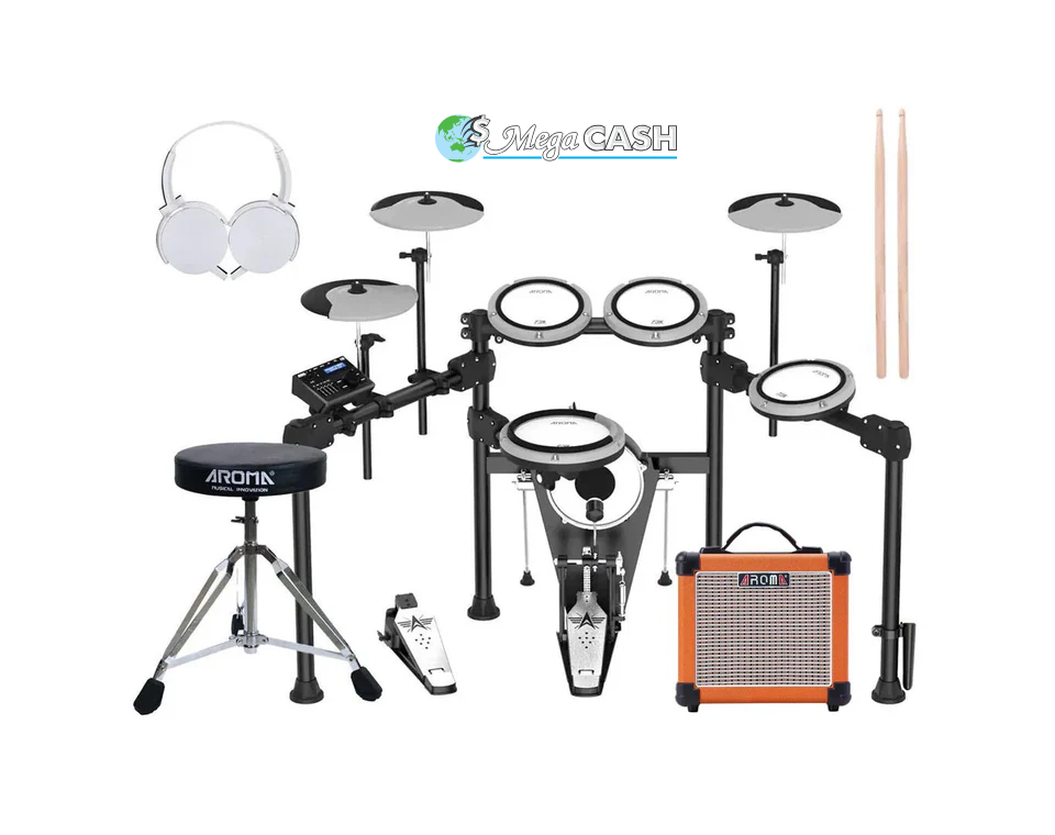 Aroma 5 Piece Premium Electronic Drum Kit Amplifier Headphones Package TDX23II+AG10
