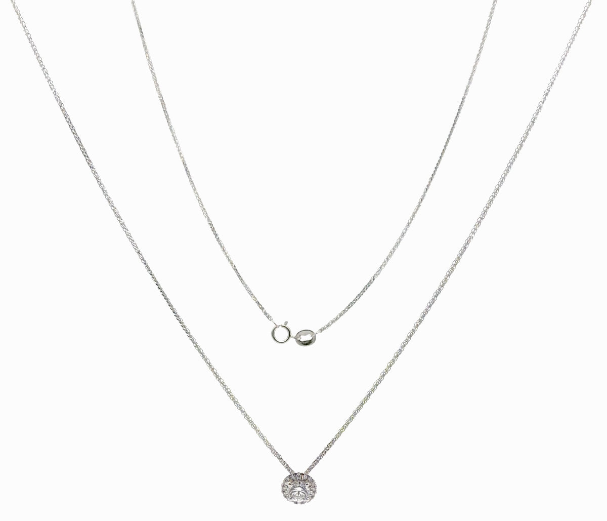9ct White Gold Lab Grown Diamond Halo Pendant Necklace