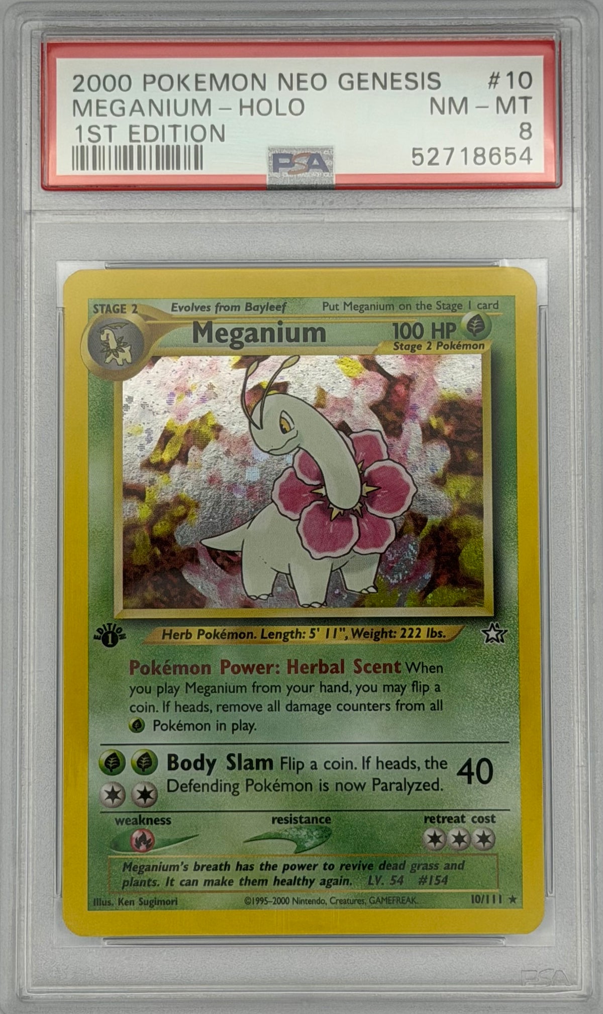 Pokemon PSA 8 Meganium 10/111 Holo 1st Edition Neo Genesis