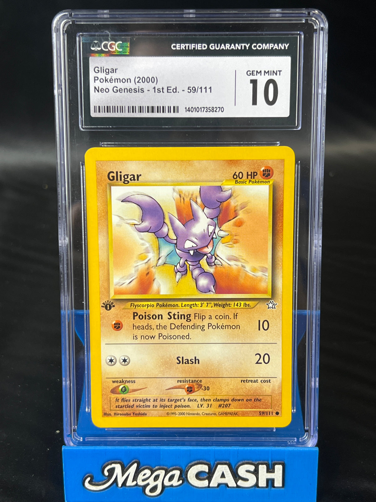 CGC 10 1ST Edition Gligar 59/111 Neo Genesis