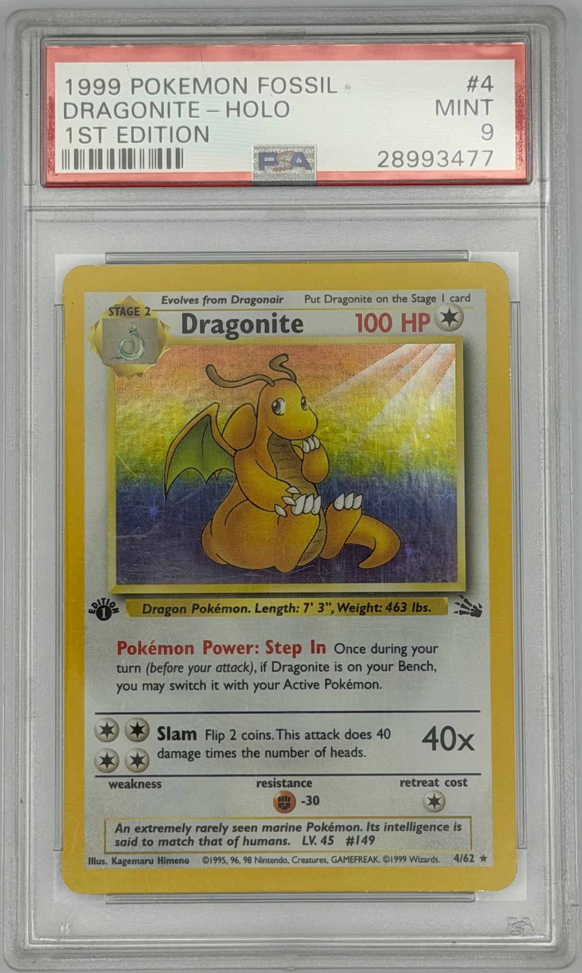 Pokemon PSA 9 1st Edition Dragonite Holo 4/62