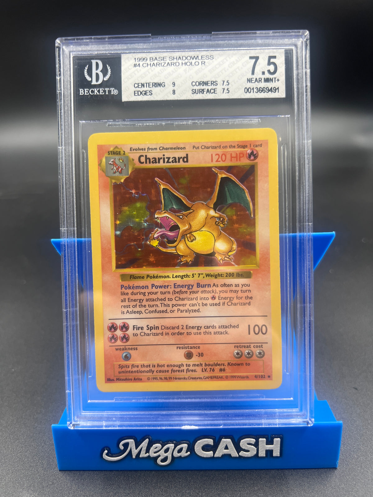 BGS 7.5 SHADOWLESS CHARIZARD HOLO 4/102