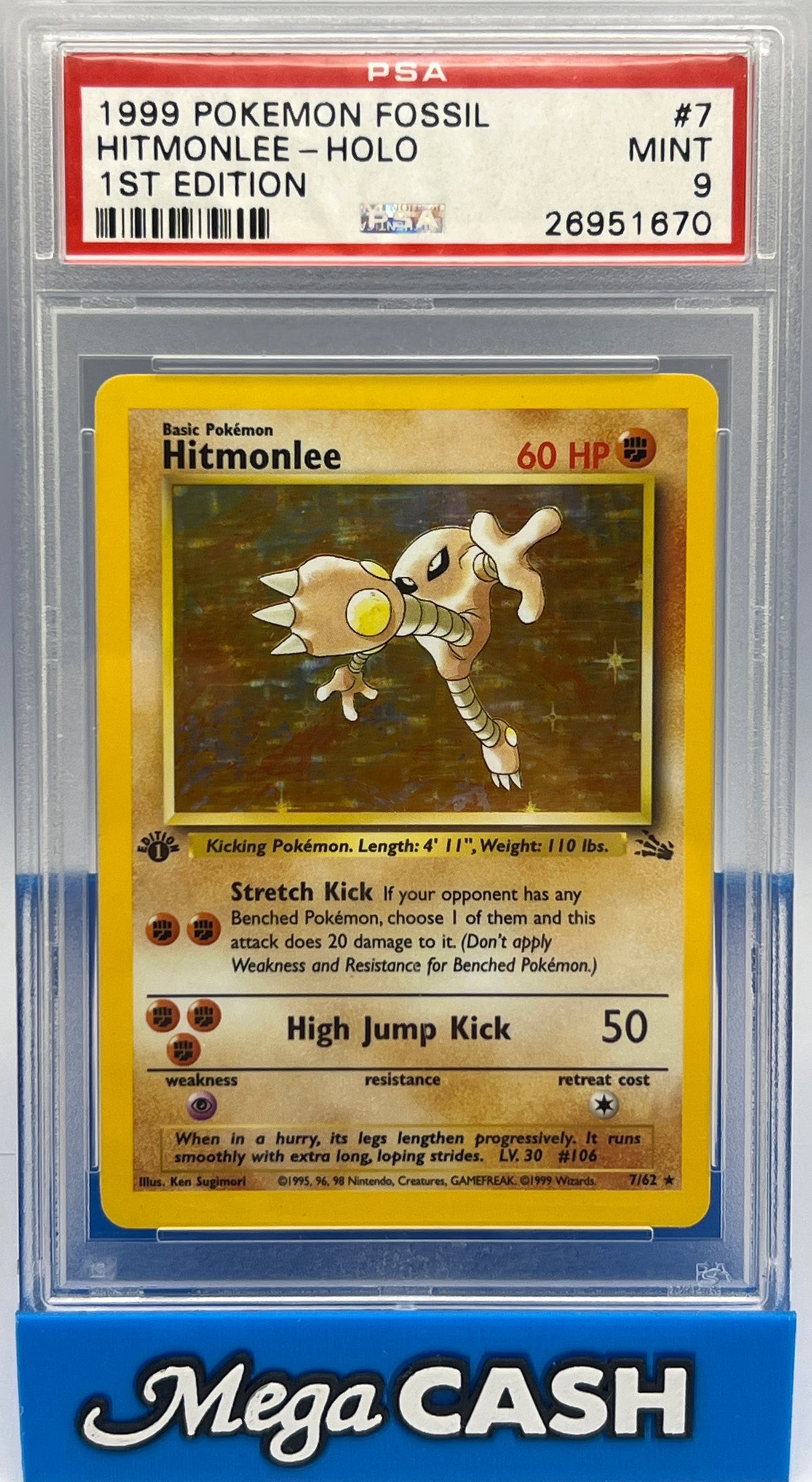 Pokémon - PSA 9 1ST Edition Hitmonlee 7/62 Fossil Holo