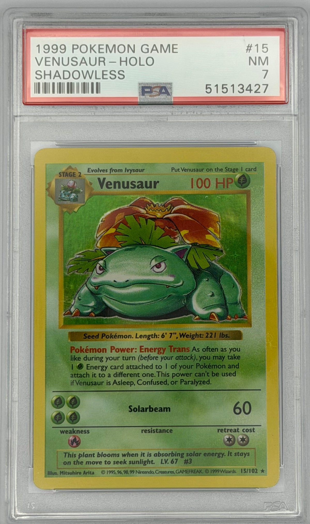 Pokemon PSA 7 Venusaur 15/102 Holo Shadowless