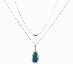 18ct White Gold Pear-Shaped Opal and Diamond Halo Pendant Necklace