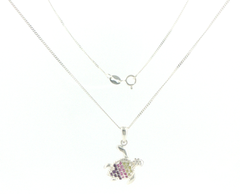 Silver 925 Multi-Color Stone Turtle Charm Necklace
