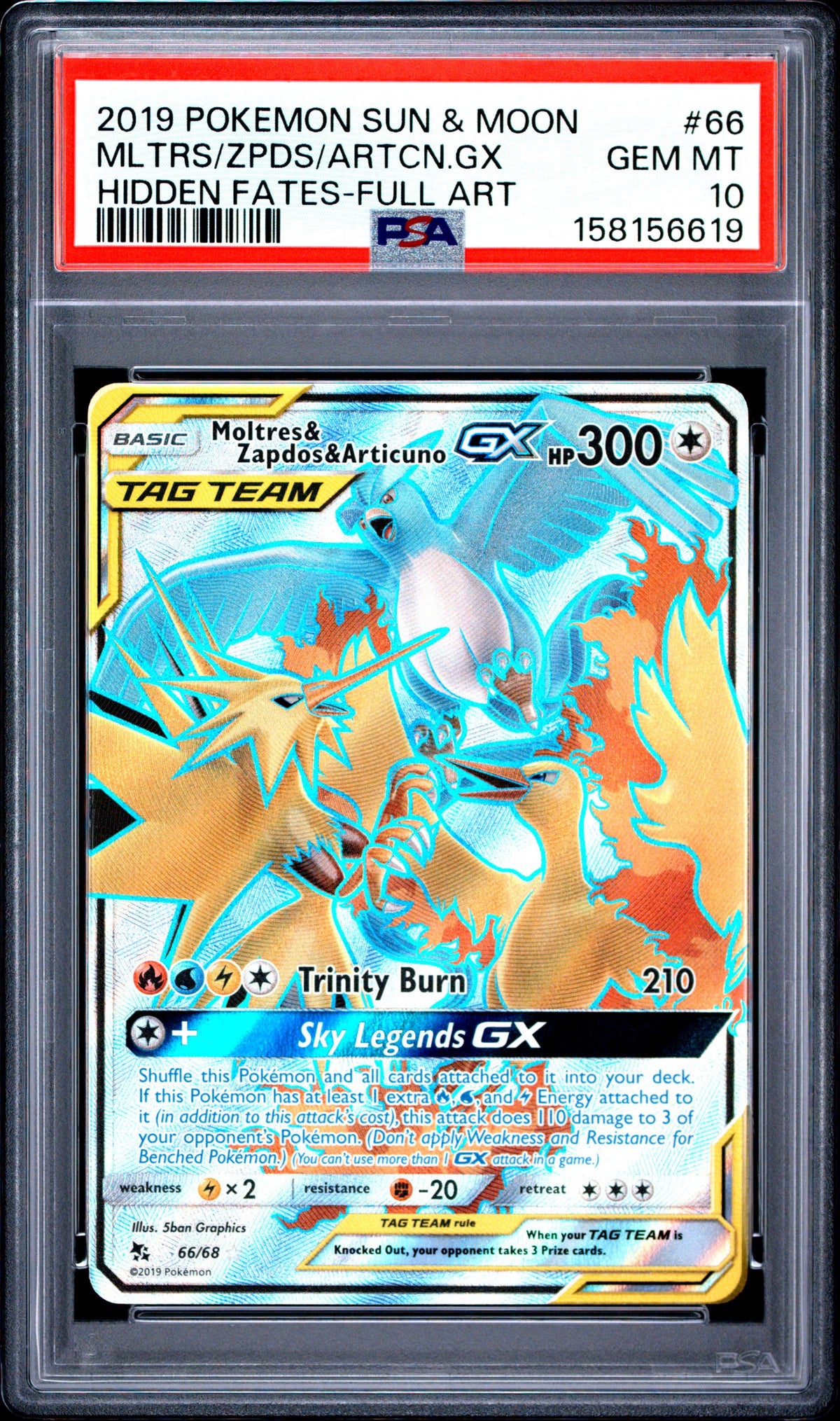 Pokemon PSA 10 Moltres / Zapdos / Articuno  GX 66/68 Tag Team Hidden Fates Full Art