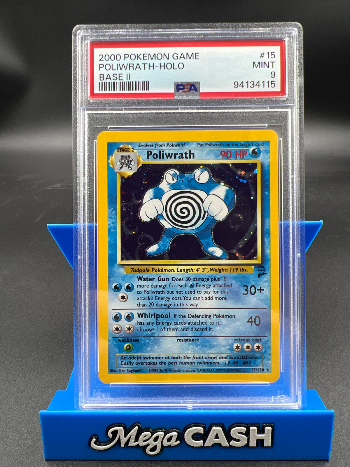 PSA 9 POLIWRATH HOLO 15/130 BASE SET 2