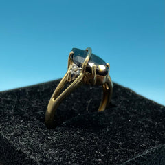 Ladies 9ct With Black stone & Diamond Stone Solid Gold Ring Size -7 / Size N/ 14-54