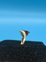 Ladies 9ct With Diamond & Red Stone Solid Gold Ring Size 9.25/ Size S /20-60