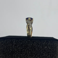 Ladies 9ct With Diamond & Purple stone Solid Gold Ring Size 7/ Size O/ 15-55