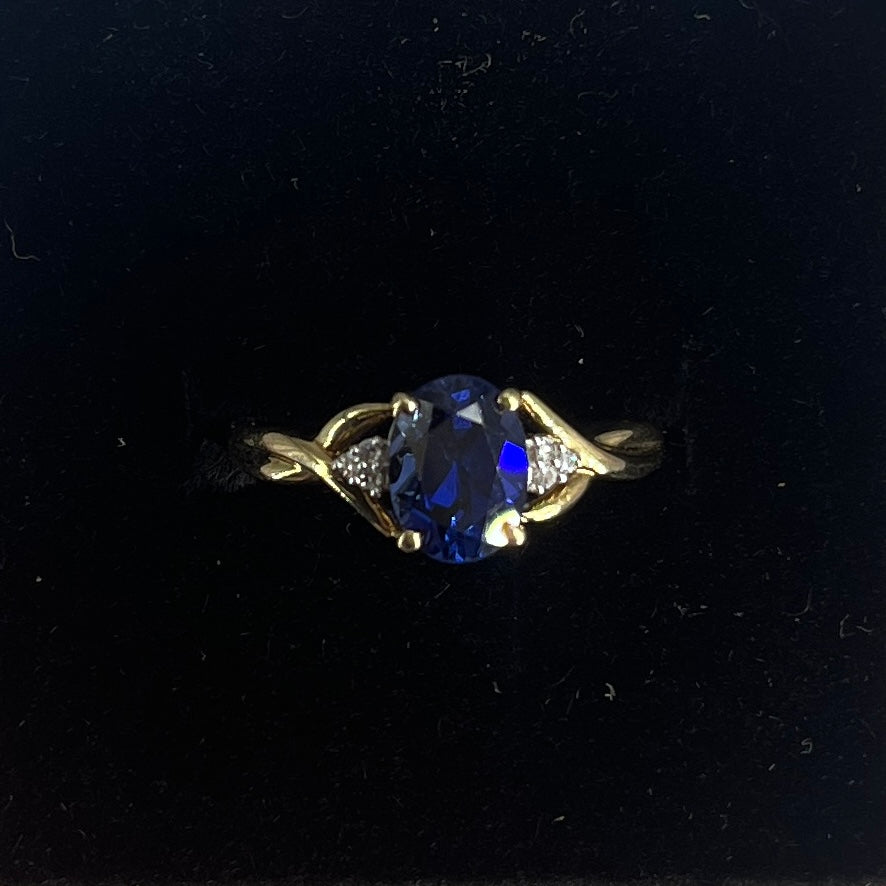 Ladies 9ct With Diamond & Blue stone Solid Gold Ring Size 7/ Size O/ 15-55