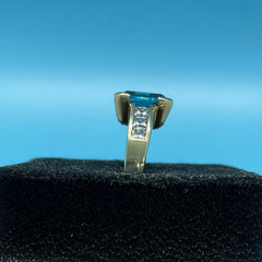 Ladies 9ct With Blue & Clear CZ Cubic Zirconia Stone Solid Gold Ring Size -8 / Size P / 17-57