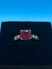 Ladies 9ct With Diamond & Red Stone Solid Gold Ring Size 7.5/O-P/15-55
