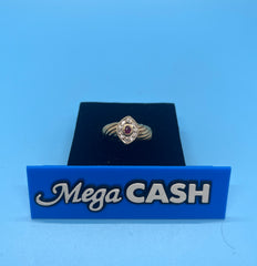 Ladies 9ct With Diamond & Red Stone Solid Gold Ring Size 5.5/ Size K-L / 10-50
