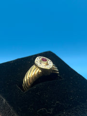 Ladies 9ct With Diamond & Red Stone Solid Gold Ring Size 5.5/ Size K-L / 10-50
