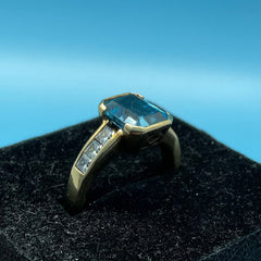 Ladies 9ct With Blue & Clear CZ Cubic Zirconia Stone Solid Gold Ring Size -8 / Size P / 17-57