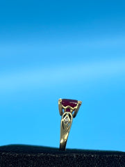 Ladies 9ct With Diamond & Red Stone Solid Gold Ring Size 7.5/O-P/15-55