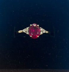 Ladies 9ct With Diamond & Red Stone Solid Gold Ring Size 7.5/ Size O /15-55