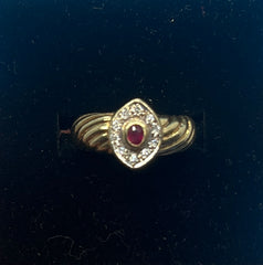 Ladies 9ct With Diamond & Red Stone Solid Gold Ring Size 5.5/ Size K-L / 10-50