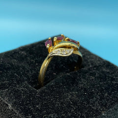 Ladies 18ct With Diamond & Red Stone Solid Gold Ring Size -6 / Size L / 11-51