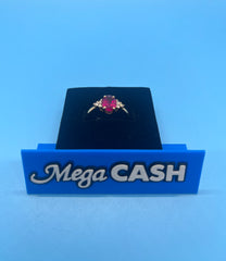 Ladies 9ct With Diamond & Red Stone Solid Gold Ring Size 7.5/ Size O /15-55