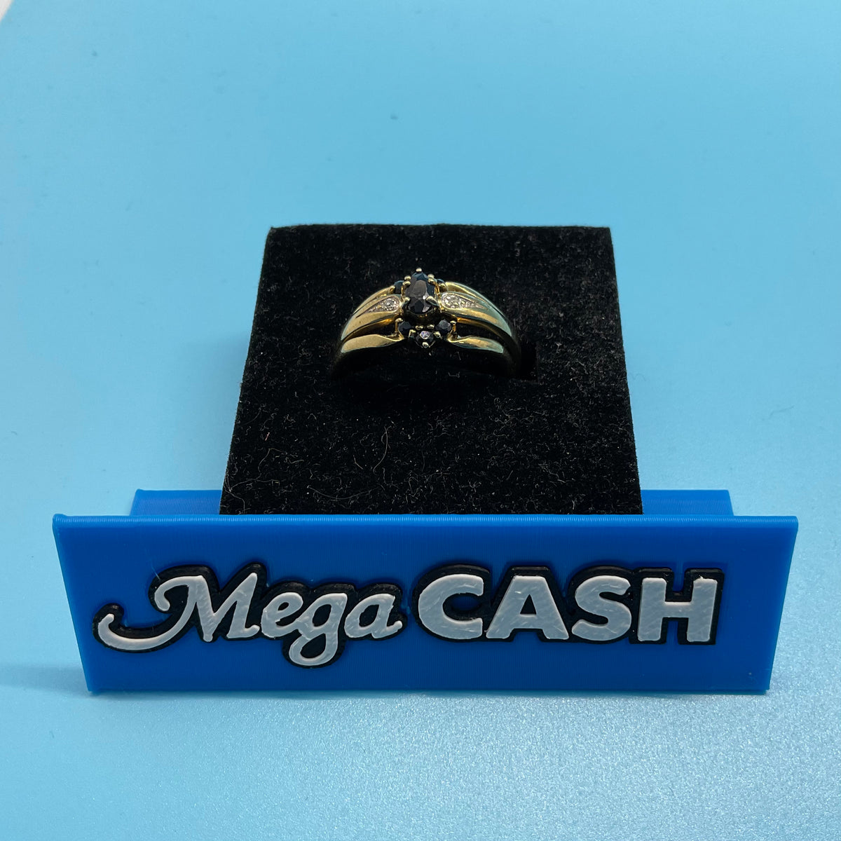 Ladies 9ct With Black stone & Diamond Stone Solid Gold Ring Set of 3 Size 9 / Size S / 20-60