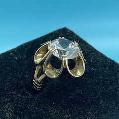 Ladies 9ct With Clear stone Solid Gold Ring Size -5/ Size J/ 9-49