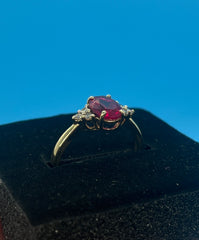 Ladies 9ct With Diamond & Red Stone Solid Gold Ring Size 7.5/ Size O /15-55