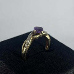 Ladies 9ct With Diamond & Purple stone Solid Gold Ring Size 7/ Size O/ 15-55