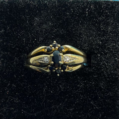 Ladies 9ct With Black stone & Diamond Stone Solid Gold Ring Set of 3 Size 9 / Size S / 20-60