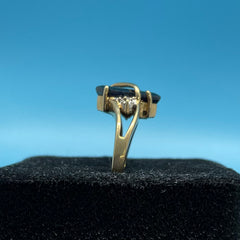 Ladies 9ct With Black stone & Diamond Stone Solid Gold Ring Size -7 / Size N/ 14-54