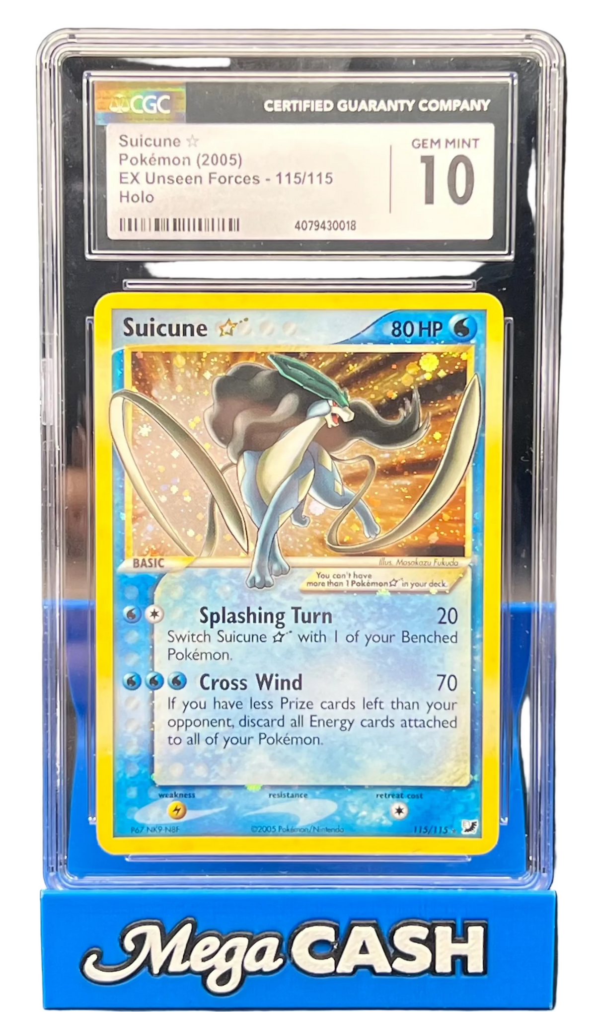 Pokémon - CGC 10 Suicune Gold Star 115/115 Unseen Forces
