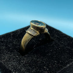 Ladies 9ct With Blue Stone & Diamond Stone Solid Gold Ring Size 5.75 / Size L/ 12-52