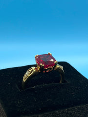Ladies 9ct With Diamond & Red Stone Solid Gold Ring Size 7.5/O-P/15-55