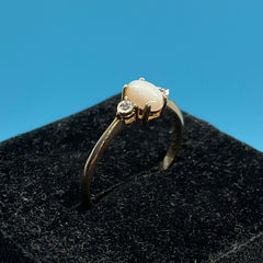 Ladies 9ct With Diamond & Opal Stone Solid Gold Ring Size 7/ Size O/ 15-55