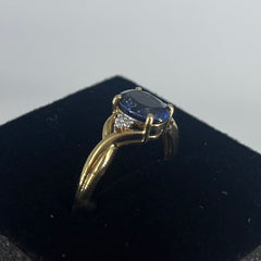 Ladies 9ct With Diamond & Blue stone Solid Gold Ring Size 7/ Size O/ 15-55