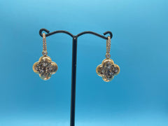 18ct Solid Yellow Gold Loop Four-Leaf Shape Hamrock Earrings With Diamonds