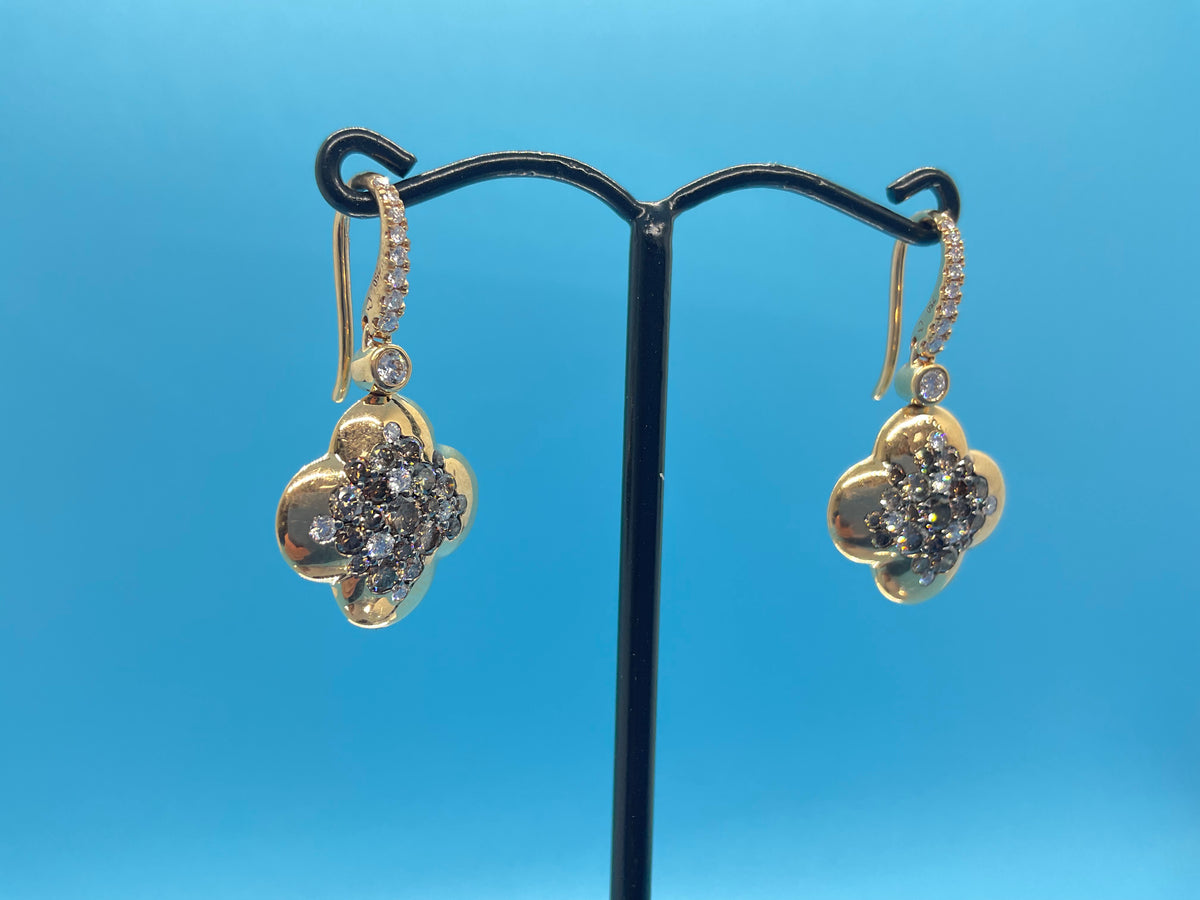 18ct Solid Yellow Gold Loop Four-Leaf Shape Hamrock Earrings With Diamonds
