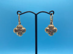 18ct Solid Yellow Gold Loop Four-Leaf Shape Hamrock Earrings With Diamonds