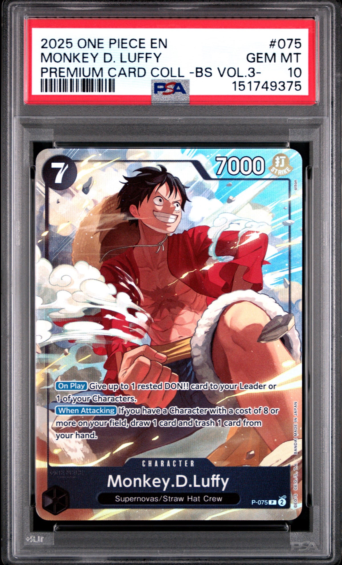One Piece- PSA 10 Monkey D Luffy P-075